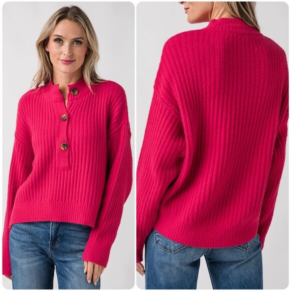 Free People Cocoa Henley Pullover in Virtual Pink | Small - Picture 1 of 5